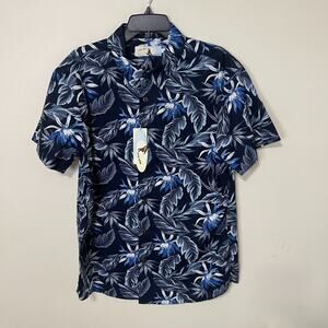 Surfwaves Mens Hawaiian Shirt Button Up High Surf Blue Floral Short Sleeve‎ XL